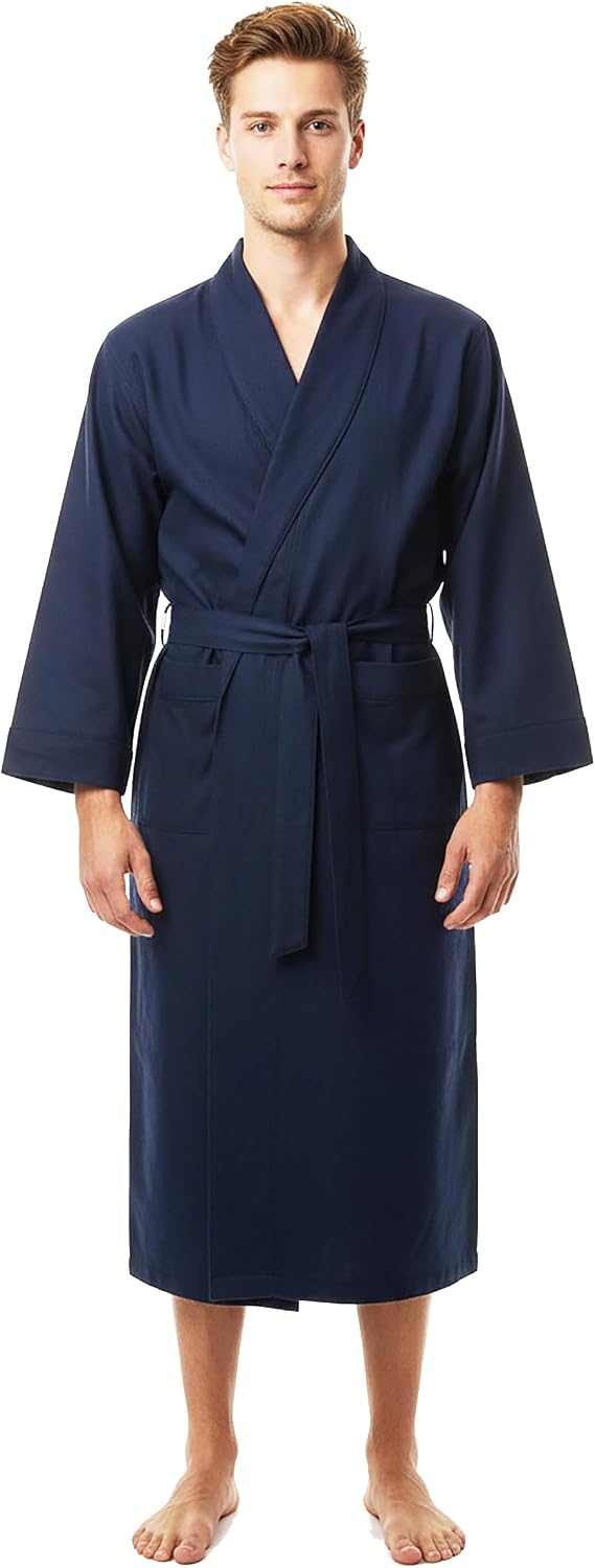 NORTY Soft Brushed-Cotton Flannel Robe for Men - Robe with Shawl Collar - Perfect for Bathroom, Spa, Bedroom, and More