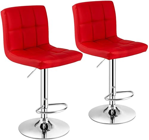 COSTWAY Juego de 2 taburetes de bar, modernos taburetes de bar giratorios de piel sintética de altura ajustable con respaldo, altura de mostrador