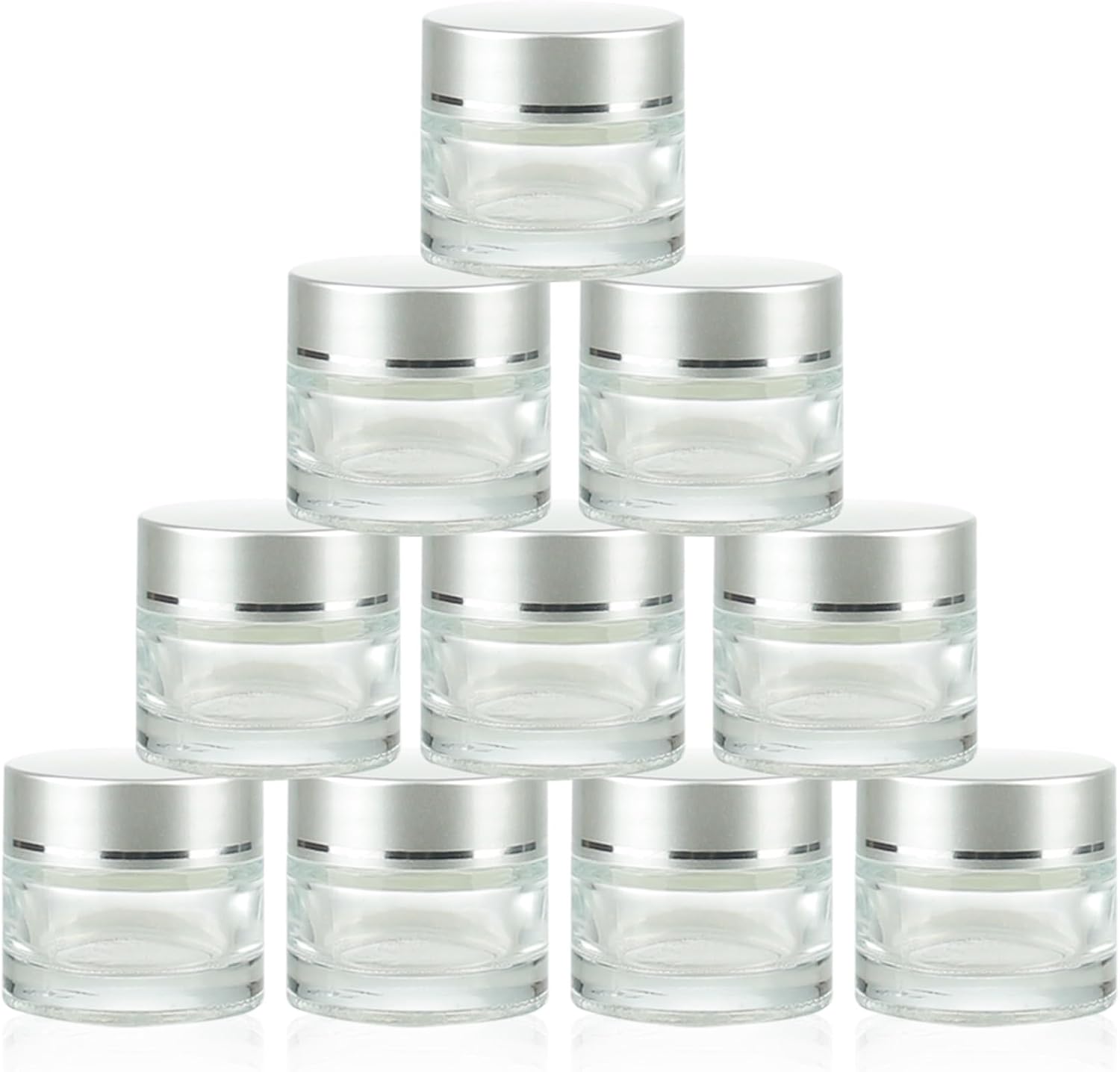 COSIDEA 24 pcs Empty 10G 0.33oz Clear glass jar with silver lid eye cream jars pot for refill DIY cosmetics ointment