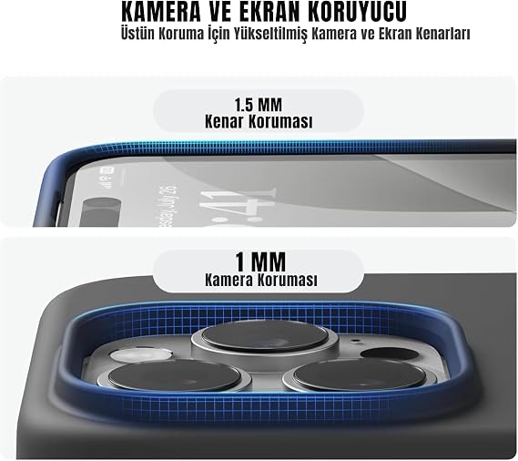 MADNOVA iPhone 16 Pro İle Uyumlu Lansman Kılıf İnce Sıvı Silikon 3 Katmanlı Tam Kaplamalı Yumuşak Jel Kauçuk Telefon Kılıfı (siyah)