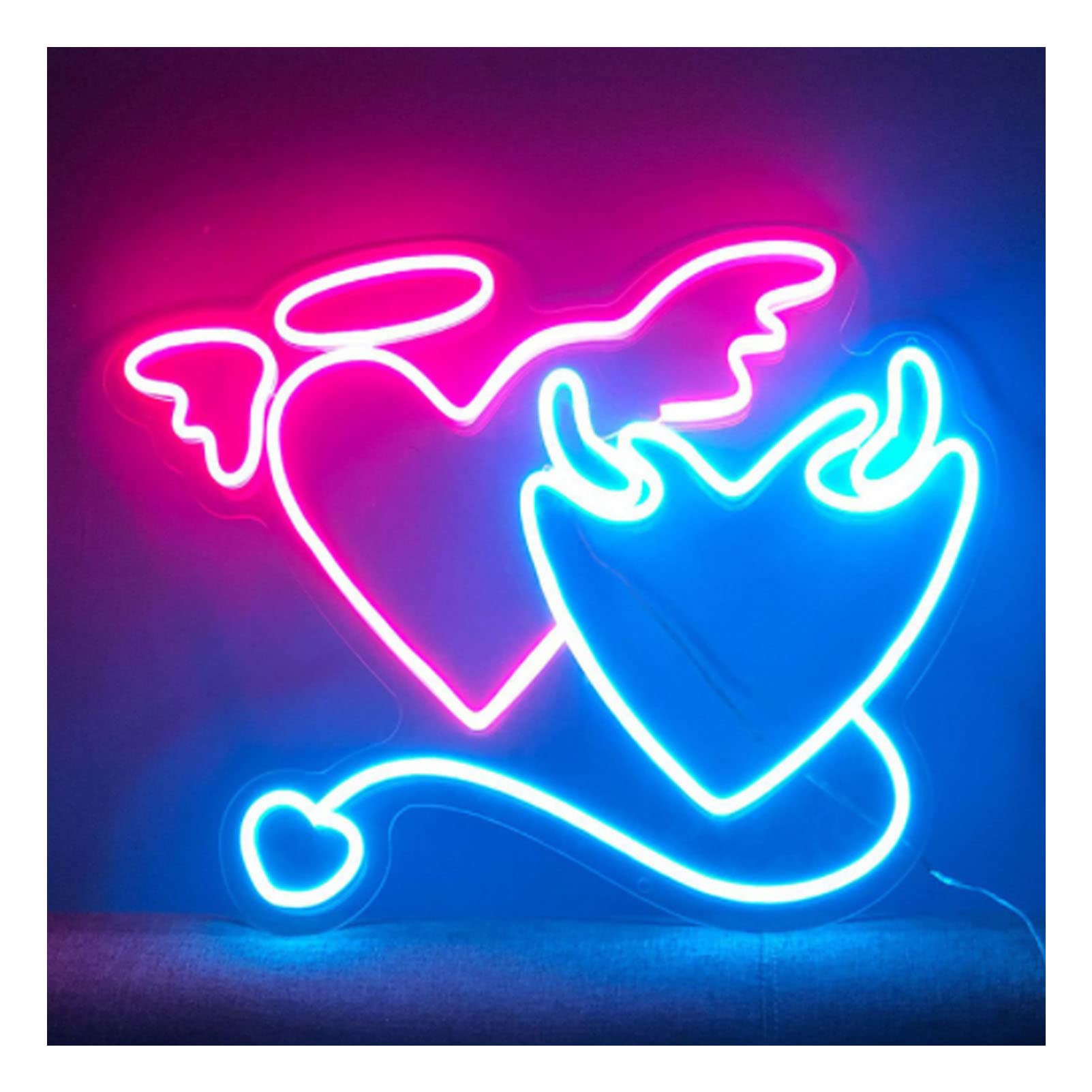 LEDネオンサイン　オーダーメイド　天使と小悪魔　ハート　ハンドメイド　韓流 LEDネオンサイン オーダーメイド 天使と小悪魔 ハート ハンドメイド 韓流
