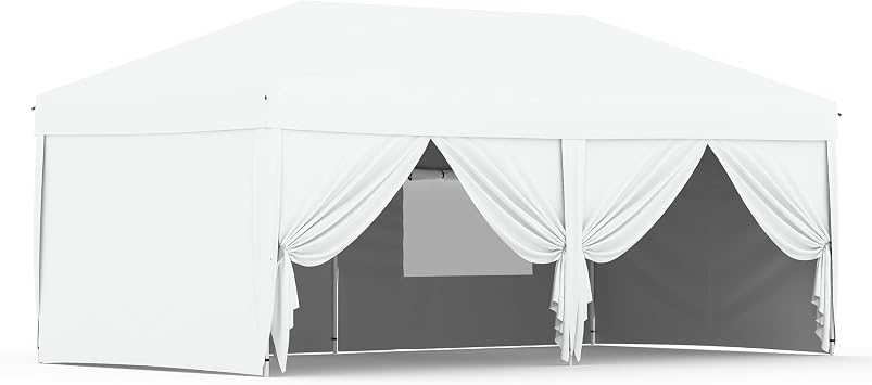 KYBOLT 10x20 FT Pop Up Canopy Tent with 6 Sidewalls Easy up Canopy Tent Instant Shelter for Outdoor Event PartyWhite