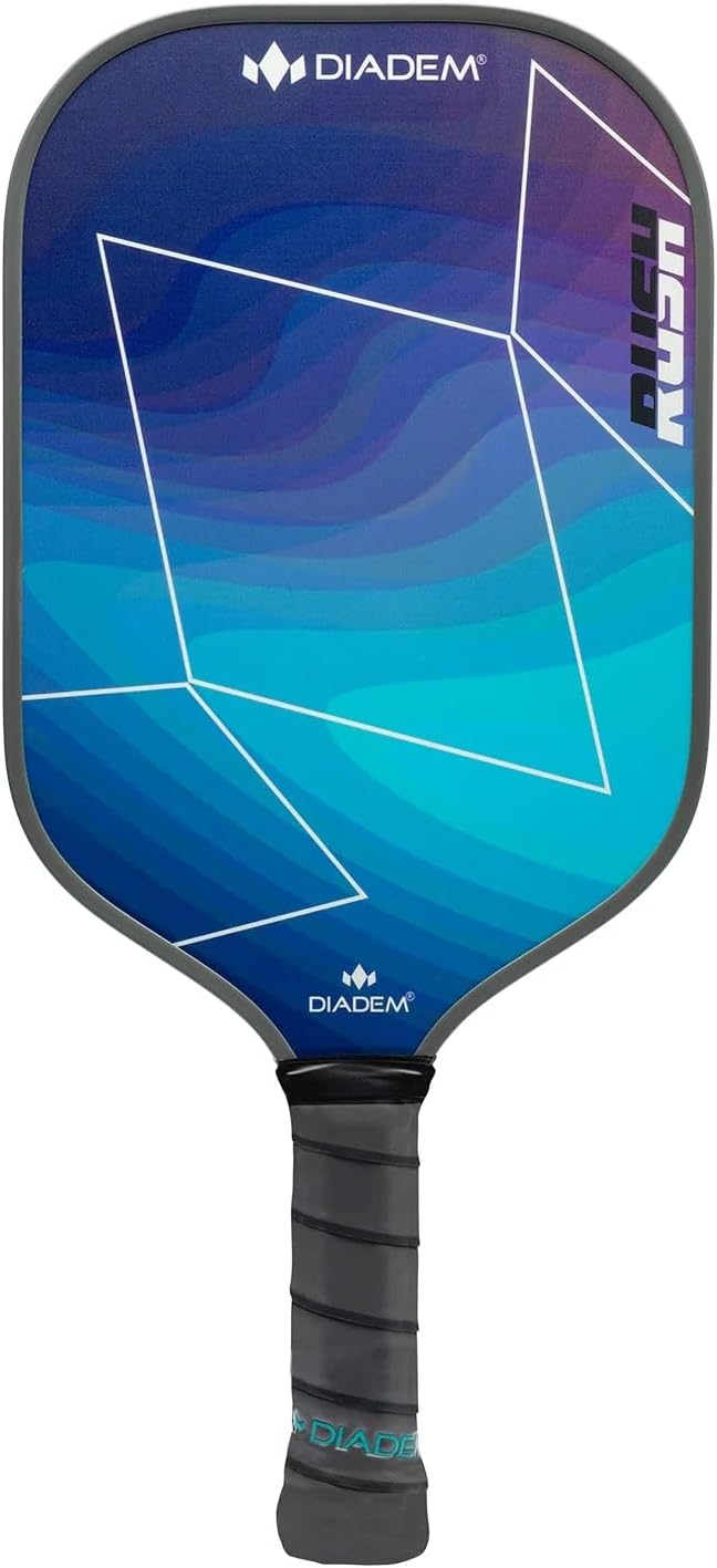 Diadem Rush Pickleball Paddle | USAPA Approved | Lightweight Fiberglass 16mm Paddle with Fiberglass Surface for Spin & Control | Ocean Blue