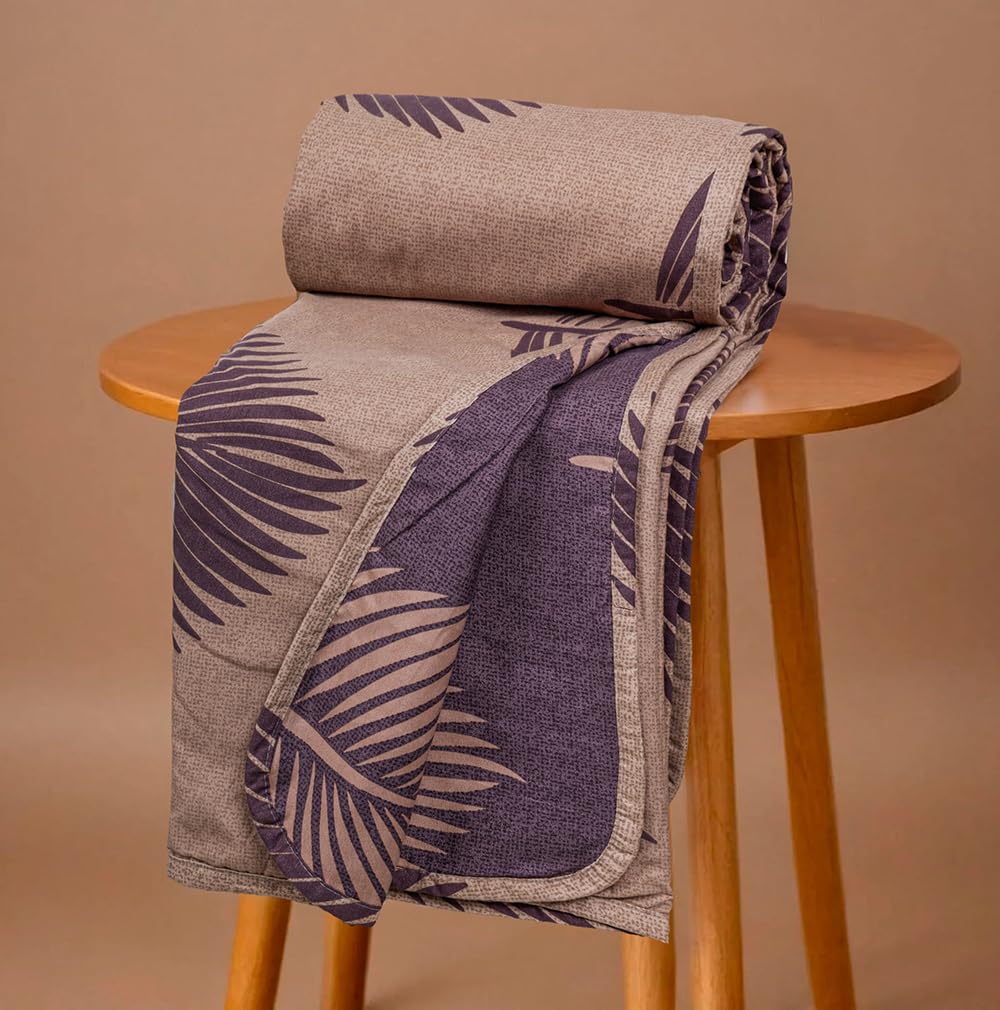 BSB HOME Pure Cotton 120 GSM Reversible Soft Lightweight Printed Single Bed Blanket/AC Dohar/Skin Friendly Dohar-152 x 225 cm - Purple & Brown