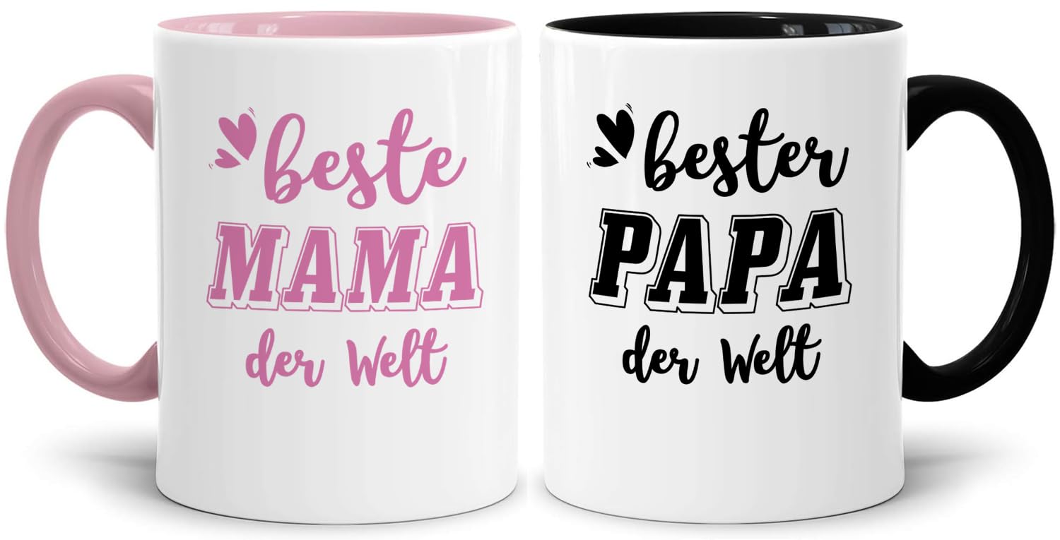 LOZACHE Mama und Papa Geschenke, Beste Tassen Set mit Spruch für Mutter und Vater, Weihnachtsgeschenke zum Geburtstag, Vatertag, Muttertag, Weihnachten (Für Mama Papa)
