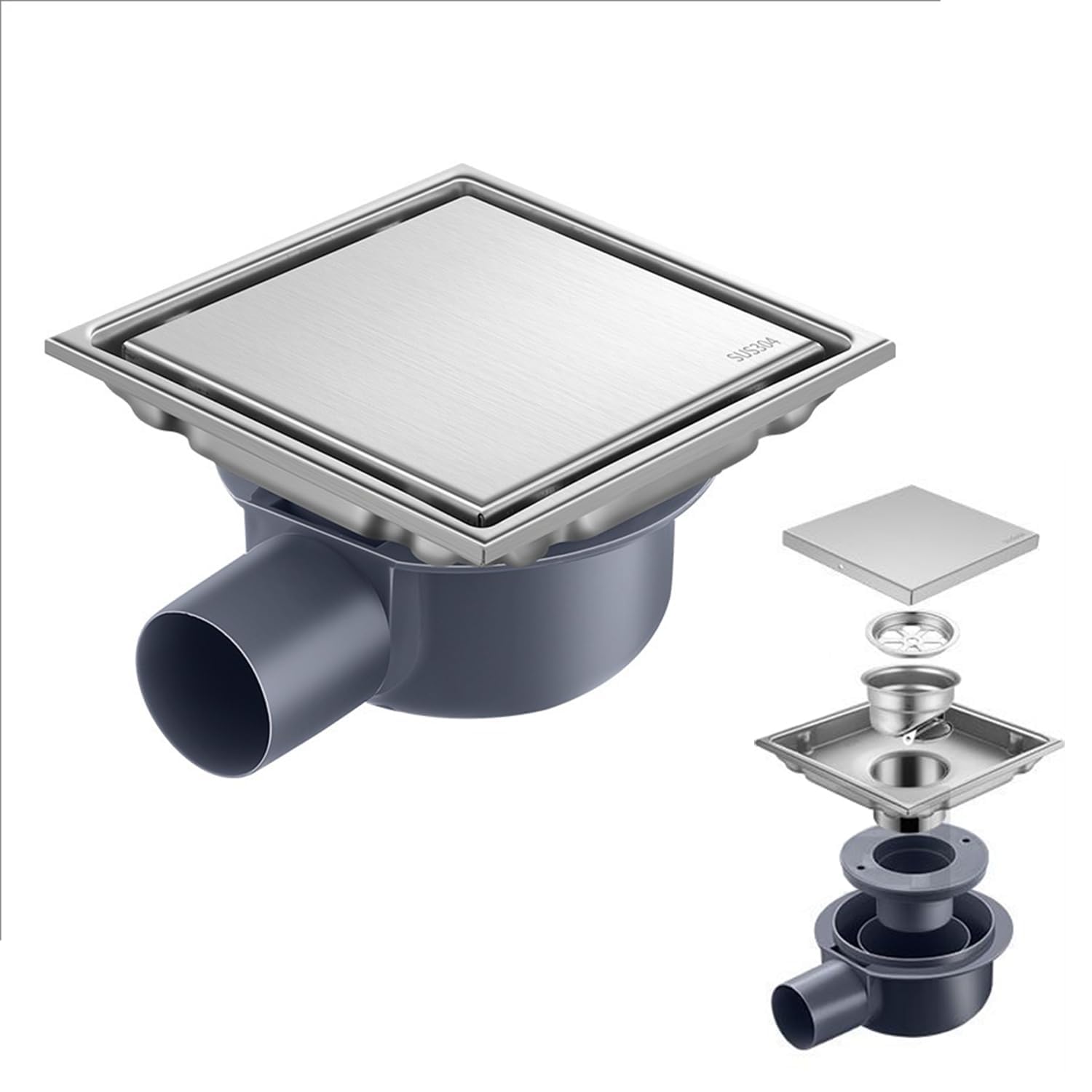 Canalina Per Doccia 15x15 Cm,Piletta Doccia a Pavimento,Scarico Pavimento Doccia,Con Sifone Antiodore a 360°,Filtro Antiodore e Filtro Per Capelli,2 In 1,Per Bagni,Cantine,Interni Ed Esterni