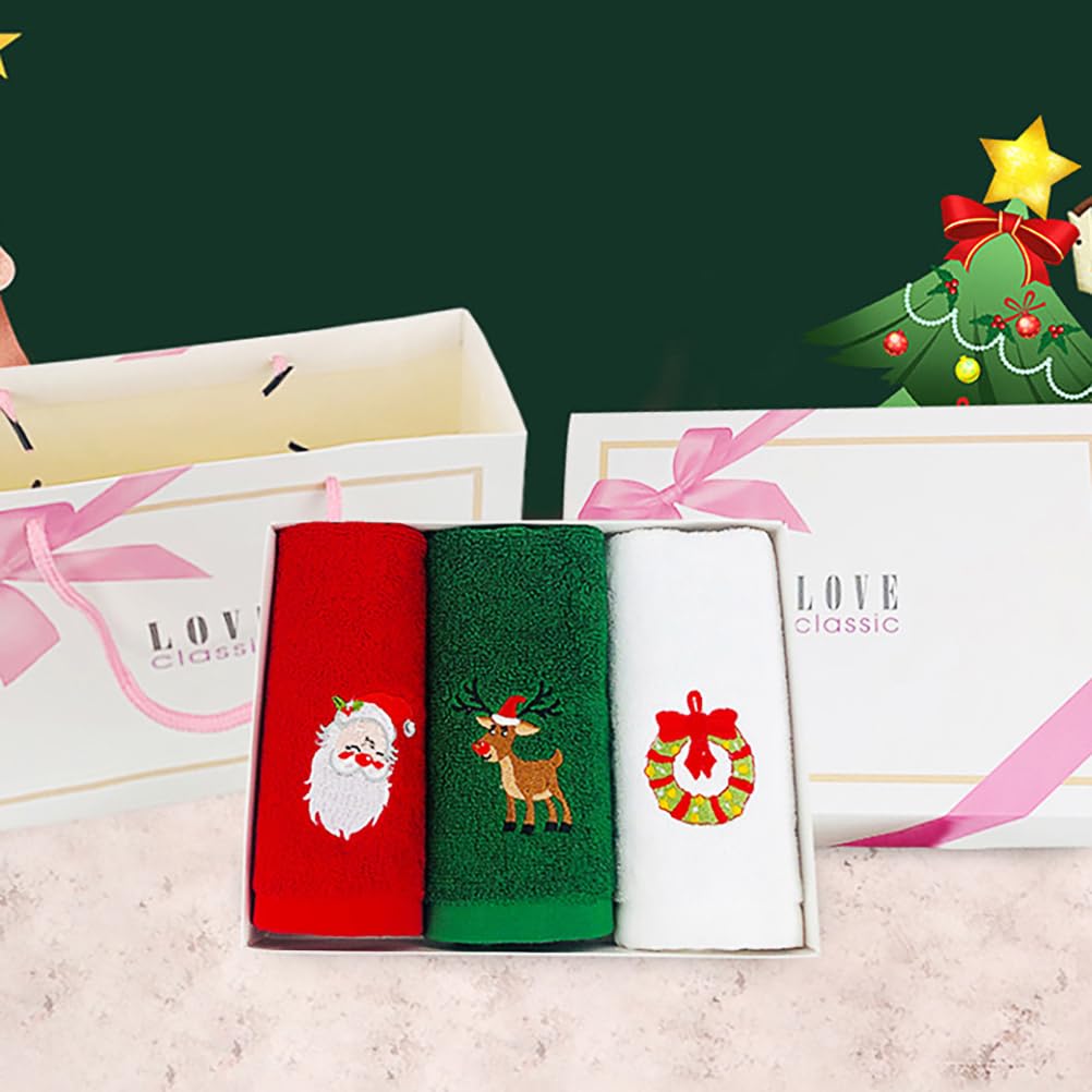 Cabilock 3 StüCk WeihnachtshandtüCher Embroidered HandtüCher Set, Baumwolle GäStehandtüCher GeschirrtüCher KüChentüCher Mit Kreativer Weihnachtsmotiv-Stickerei FüR KüChe Bad Und Alltag