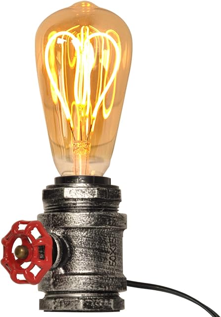 Mid Century Table lamps Silver Antique with Red Valve Metal Steampunk Light Fixture Retro edison Base for Living room Rustic Desk Decor Industrial Vintage Lighting e26