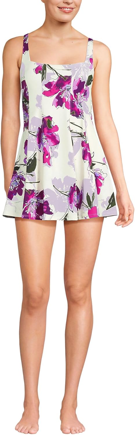 Lands' End Women's Square Neck Corset Seamed Swim Dress