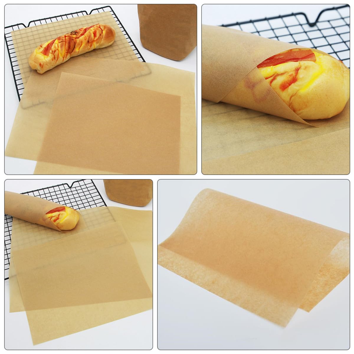 Papel para Hornear de Cocina Precortado 30x40 Cm, Papel Kraft Natural 100 Unidades, Antiadherente y Resistente al Aceite, Adecuado para Hornear Pan, Pasteles y Asados en Horno