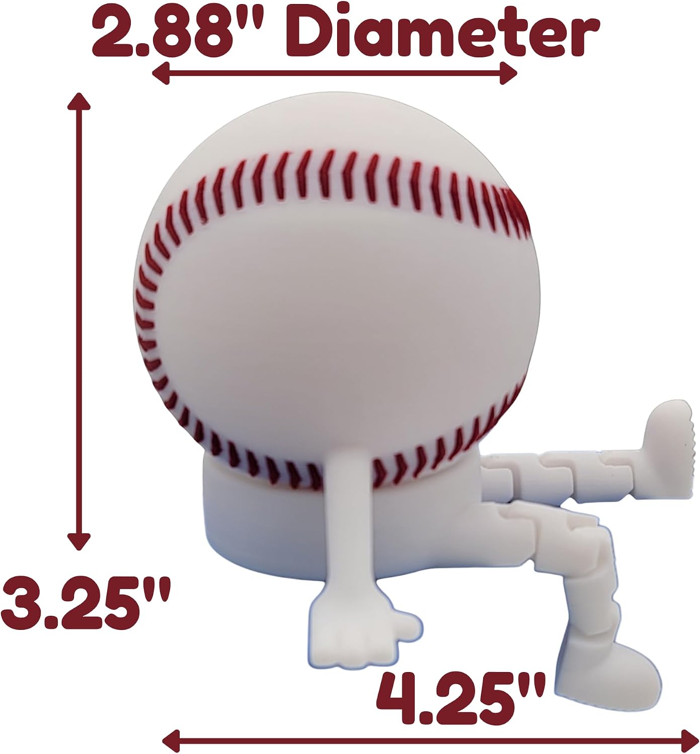 Baseball Buddy Figure Desk Decoration, 1:1 Scale Ball, Articulating Legs, Shelf Edge Decor, 3D Printed in USA image 2