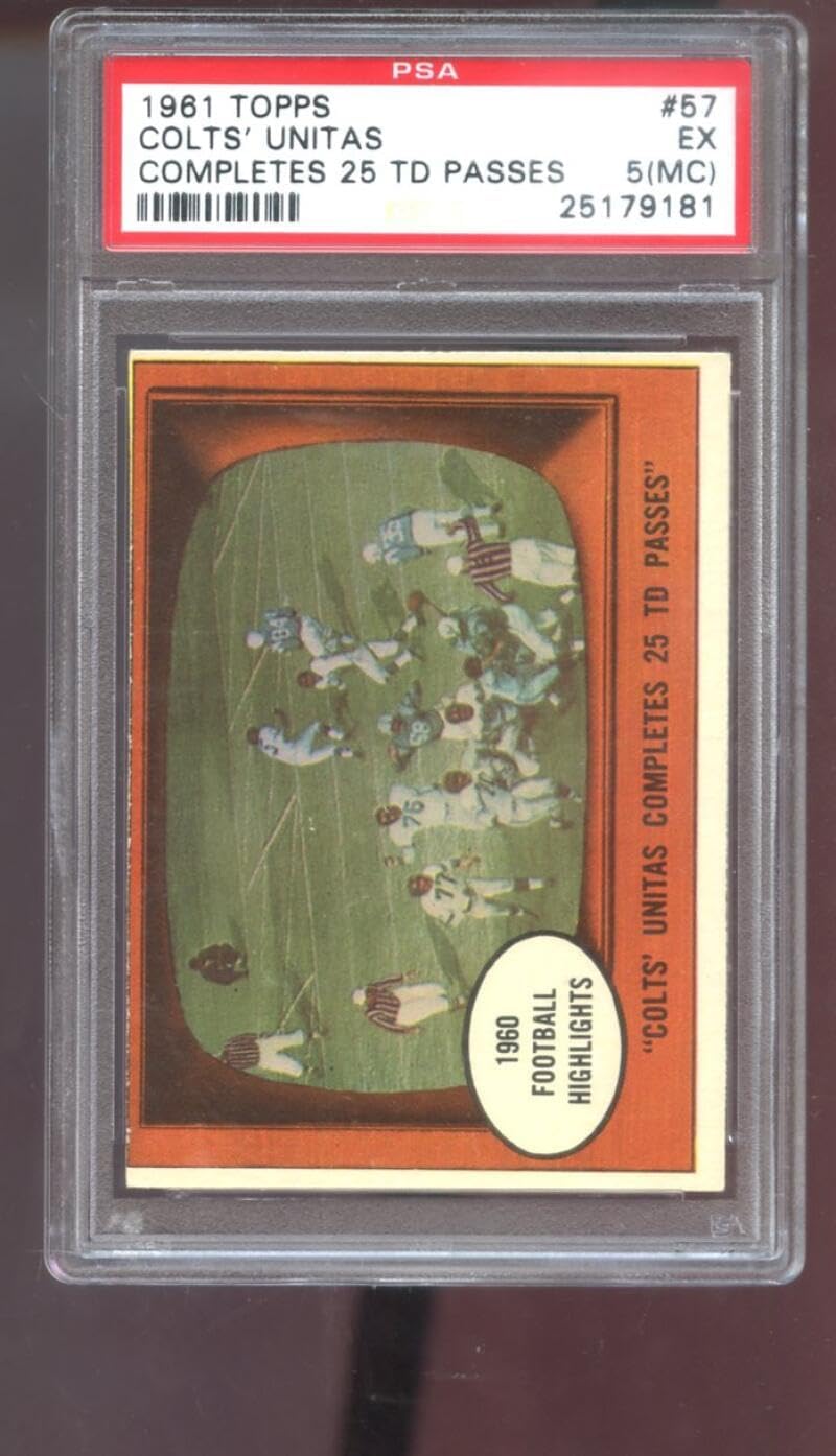 1961 Topps #57 Johnny Unitas John Unitas 1960 Highlights Colts Completes 25 TD Passes PSA 5 (MC) Graded Football Card NFL Baltimore Colts