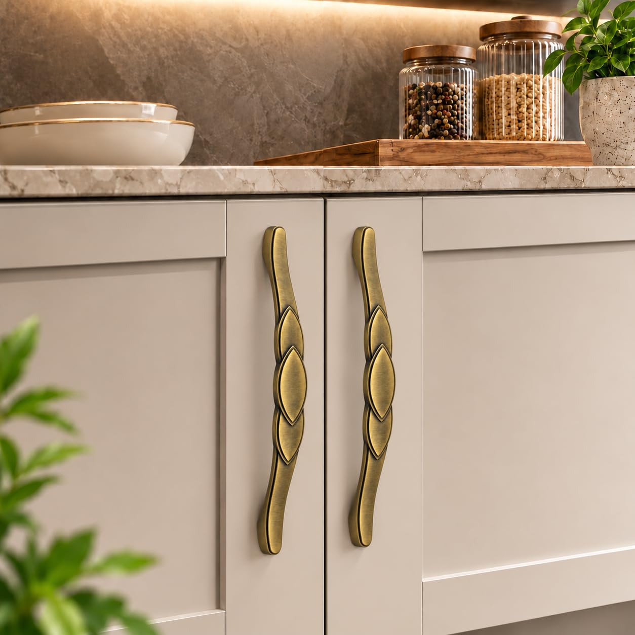 Brass Cabinet Handles - Set of 10 -5 Brass Cabinet Handles - Set of 10 -5