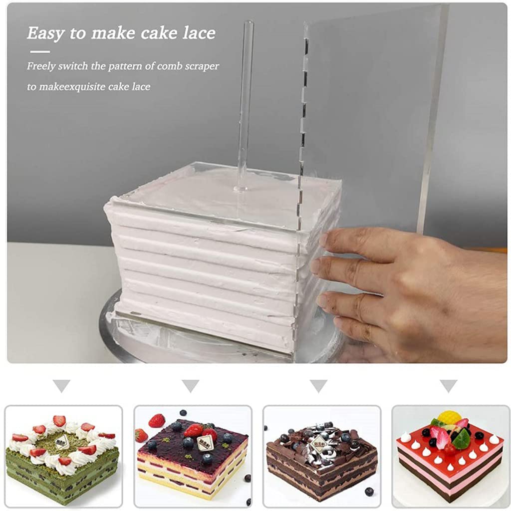 Juego de 11 discos acrílicos para tartas, base de peine, raspador, varilla de pasador, mantequilla, crema, herramientas de decoración de pasteles