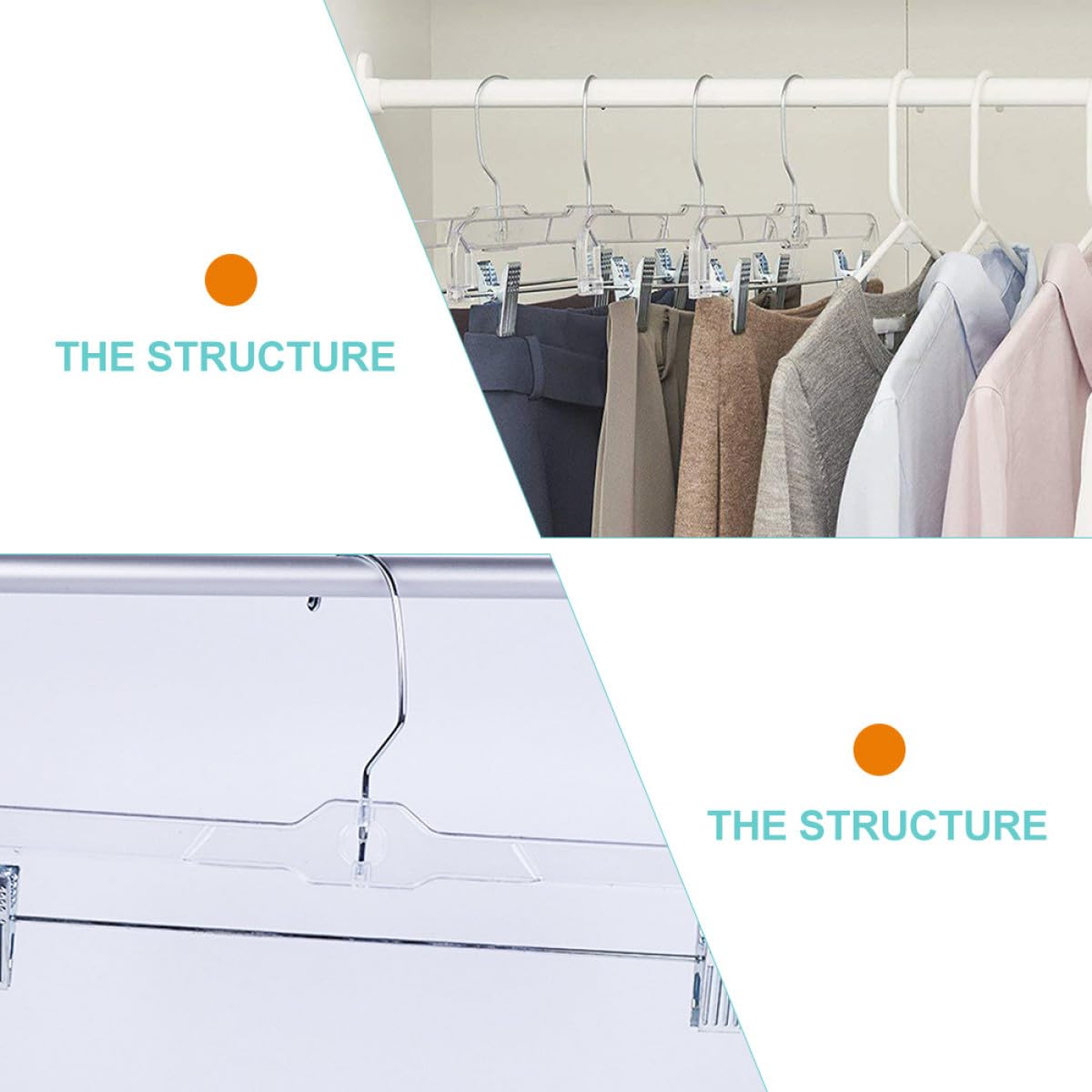 10 perchas transparentes para faldas y pantalones con clips, diseño ergonómico multifuncional y gancho giratorio para armario y exhibición minorista