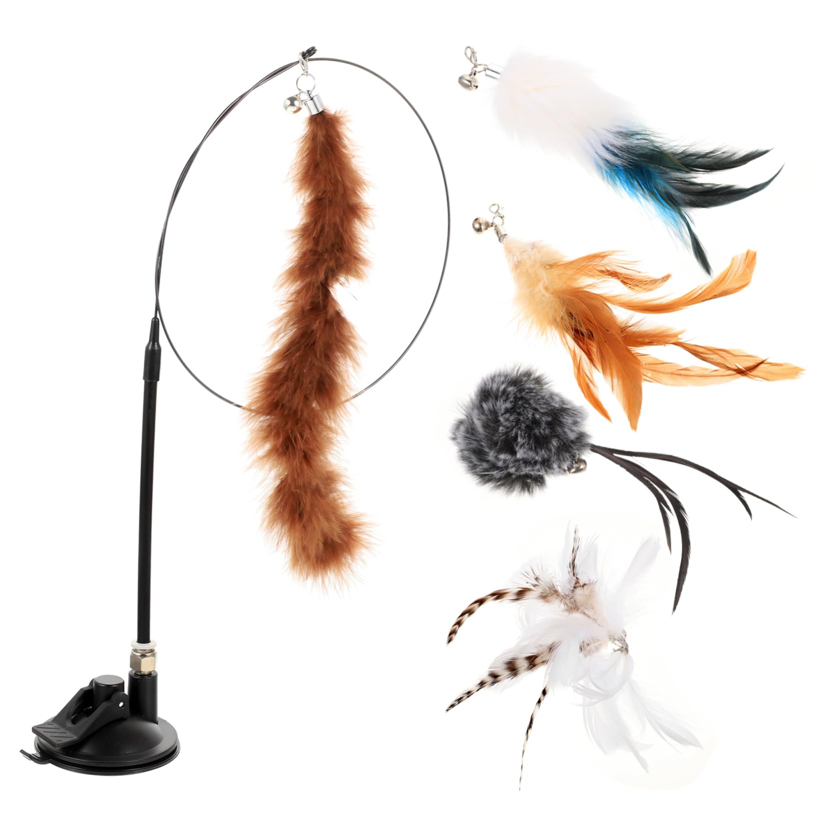Happyyami STK Katzensauger Katzenteaser Lustige Teaser Plüsch-Teaser Interaktives Katzenspielzeug Mit Zauberstab Glockenteaser Lange Teaser Lustiger Stock Kunststoff Selbst Spielen
