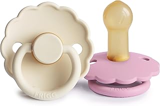 FRIGG Daisy Natural Rubber Baby Pacifier | Made in Denmark | BPA-Free (Cream/Lupine, Size 2) 2-Pack