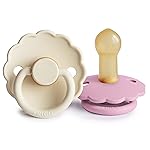 FRIGG Daisy Natural Rubber Baby Pacifier | Made in Denmark | BPA-Free (Cream/Lupine, Size 2) 2-Pack