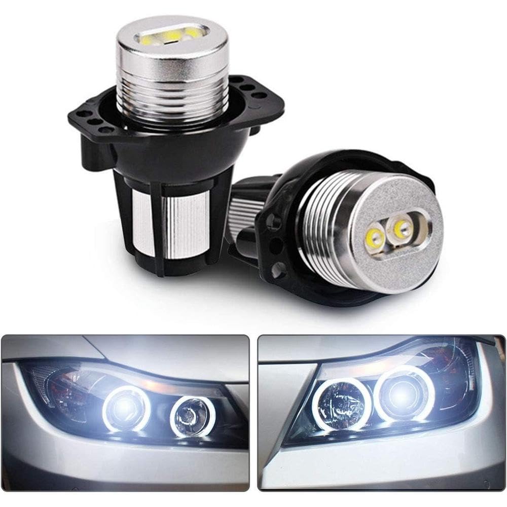 Riloer Angel Eyes Light Car LED Lampadine Halo Ring Marker,Fari Halo Xenon Bianco 6000K, 2 Pezzi Angel Eyes Fendinebbia Rotondi Compatibili con BMW Serie 3,63117161444