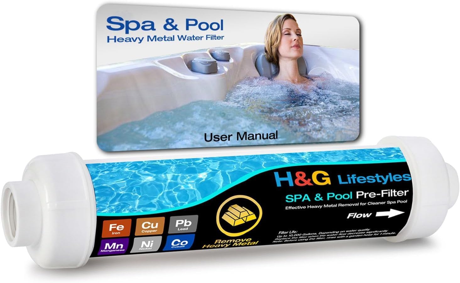 H&G lifestyles Iron Water Filter for Garden Hose, Hose Filter for Filling Hot Tub Pool Spa, Heavy Metal Filter for Well Water, Fits Standard 3/4" Garden Hose Thread, Up to 10,000 Gallons