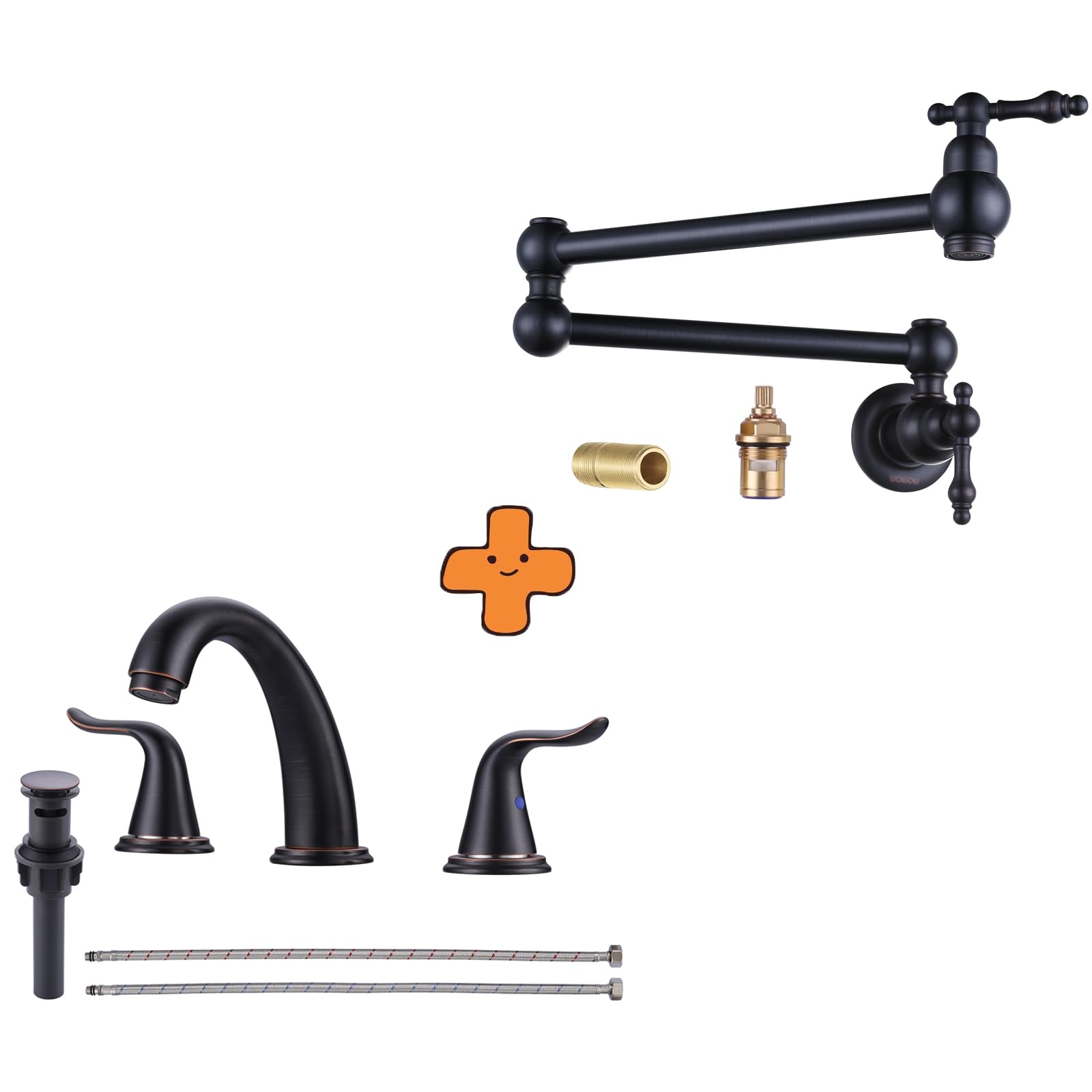 Jnfidosr Bronze Widespread Bathroom Faucet Oiled Rubbed Bathroom Sink Faucet 3 Hole Vanity Faucet 2 Handle Basin Faucet And Pot Filler Faucet Wall Mount Brass Faucets Kitchen Double Handle Oil Rubbed Bro