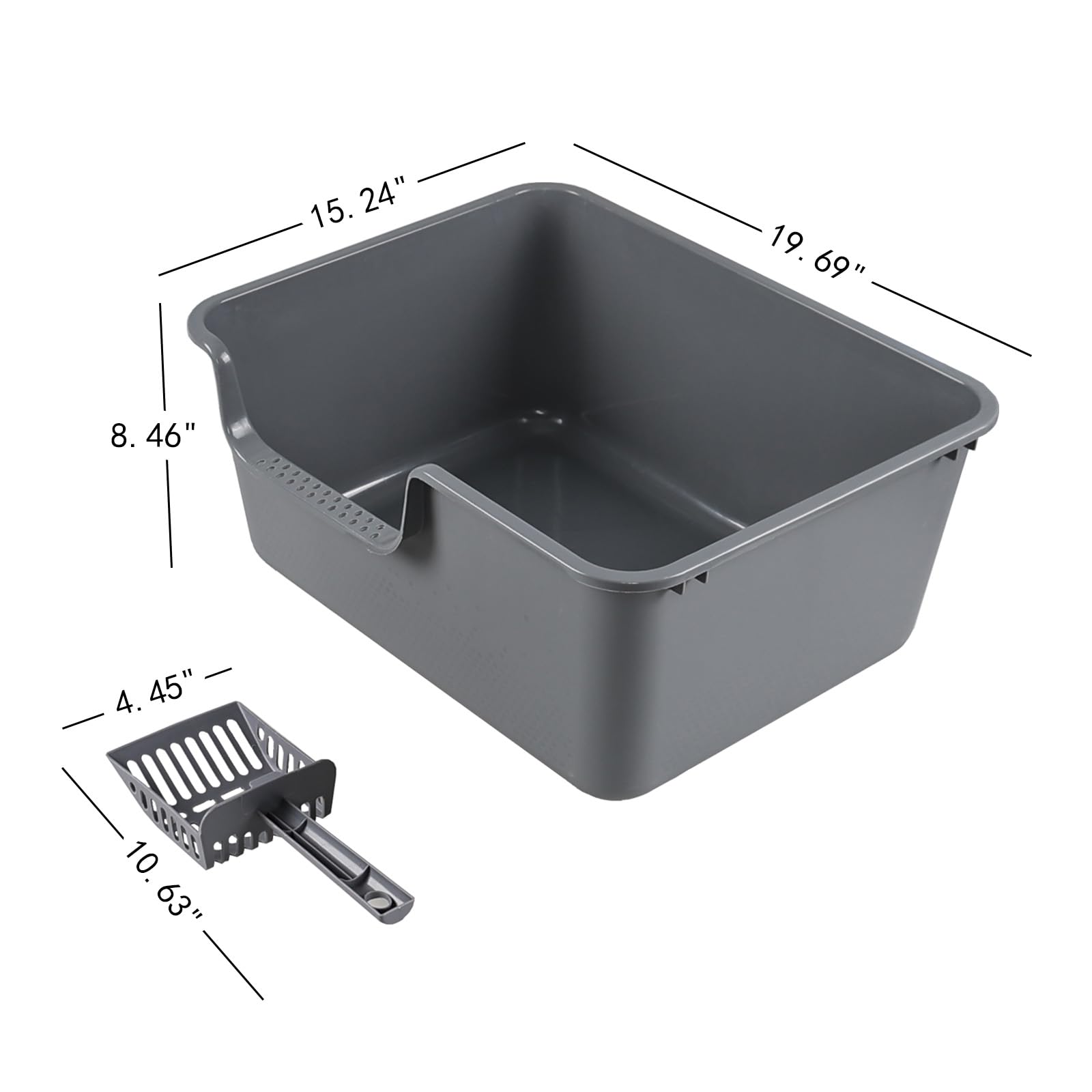 Bringer 4-Pack Plastic Open High Sided Cat Litter Box, High Wall Cat Litter Box with Scoop, Gray