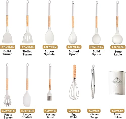 Miniatura 6 de Juego de utensilios de cocina de cocina con soporte, juego de 12 utensilios de silicona para cocinar, juego de espátulas de goma sin BPA para