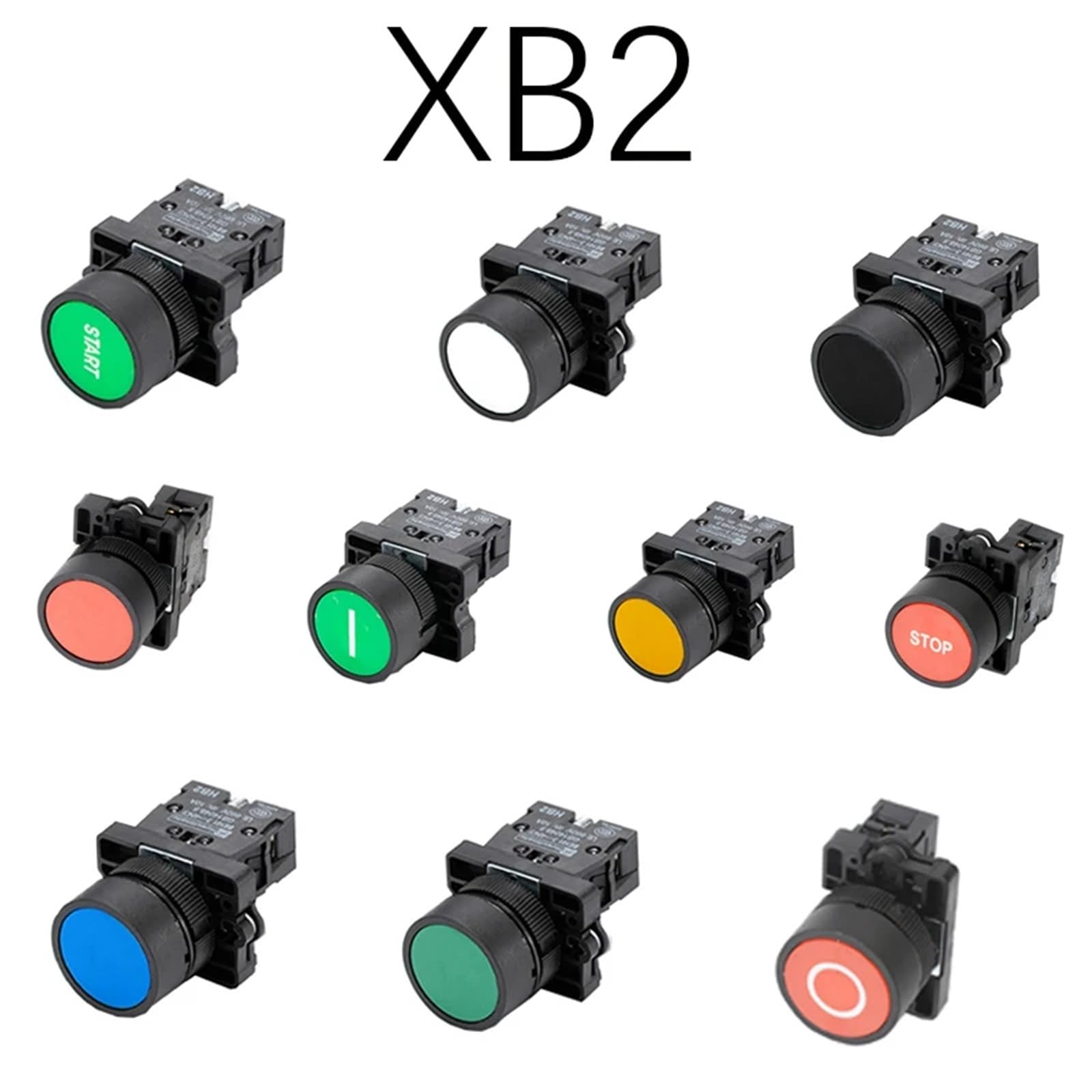 10 pulsadores de plástico XB2-EA de 22 mm con flecha negra/blanca, de inicio/parada, 10 A/415 V, con reinicio automático/momentáneo.(Blue)