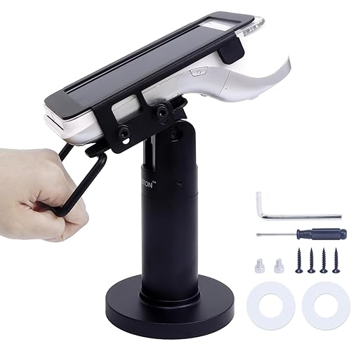Credit Card Terminal Stand for Pax A920 / A920 Pro, 7" Tall Credit Card Machine Stand, Swivel & Tilt POS Machine Payment Terminal Stand with Fully Wrap Metal Frame, Screw-in & Adhesive,Black