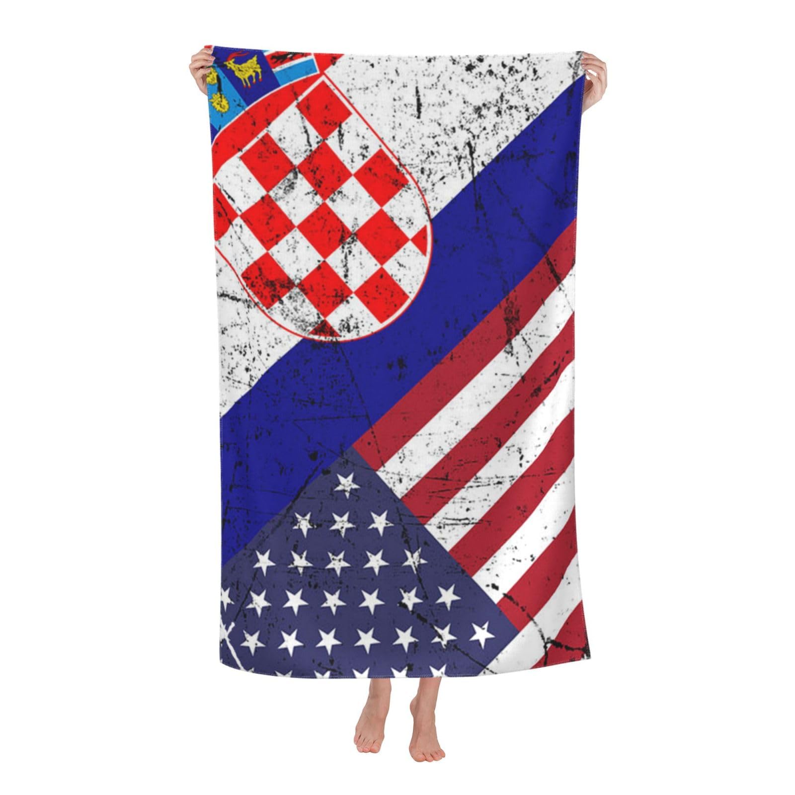 LSRCPD Beach Towel Croatian American Flag Microfiber Beach Towels Blanket Oversized Tropical Big Extra Large XL Pool Towels Quick Dry Sandproof for Women Girls Kids