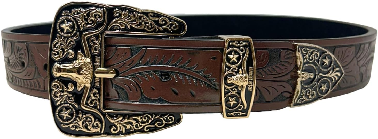 Cowboy Western Belt for Men - Leather Cowboy Belt for Men - Brown - Image 4