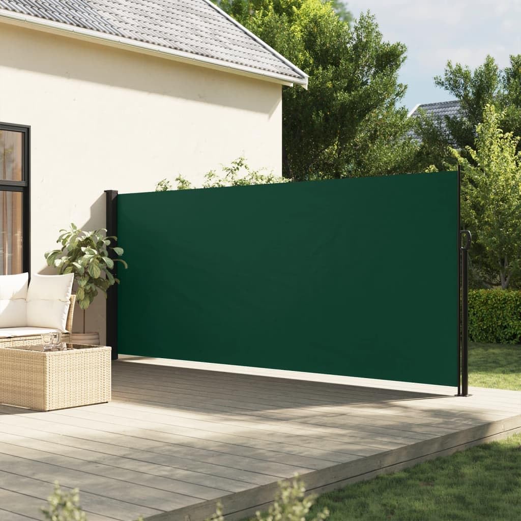 Gecheer Retractable Side Awning Balcony Side Awning Patio Sunshade Shelter Panel Privacy Screen for Balcony, Terrace and Garden Sun and Wind Shelter Dark Green 180x600 cm