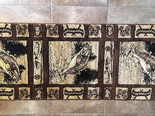 Carpet King Cabin Style Runner Area Rug Big Bass Fish Country Lodge Beige Brown Black Green Design 363 (2 Feet 2 Inch X 7 Feet 2 Inch) #TOP4