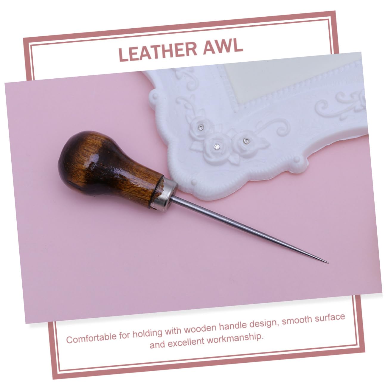 5pcs Wooden Handle Sewing Awl Tool Set for DIY Crafting Precision Awls for Leather Quilting and Stitching Sturdy Steel Needles