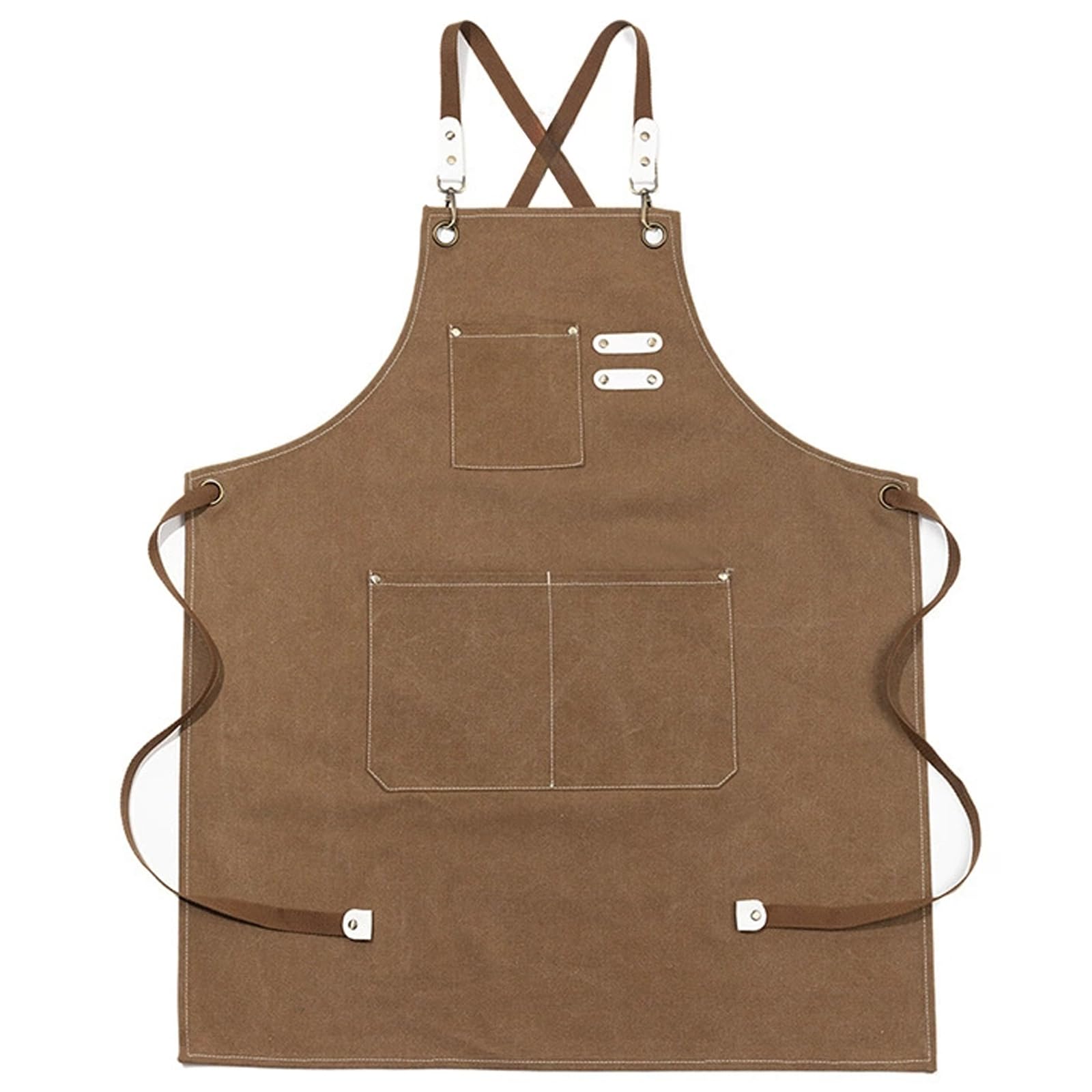 Shunshi Heavy-Duty Canvas Work Apron with Cross Back Strap - Adjustable Chef & Kitchen Apron for Men & Women, 3 Pockets for Cooking, Baking, Gardening, Barista & Painting(Brown)