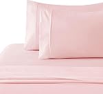 Marina Decoration 600 Thread Count Home Bedding Bedroom Soft Bedsheet Deep Pocket Hotel Standard Solid Percale All Season 4 Pieces Cotton Sheet Set with 2 Pillowcases, Pink Color Queen Size