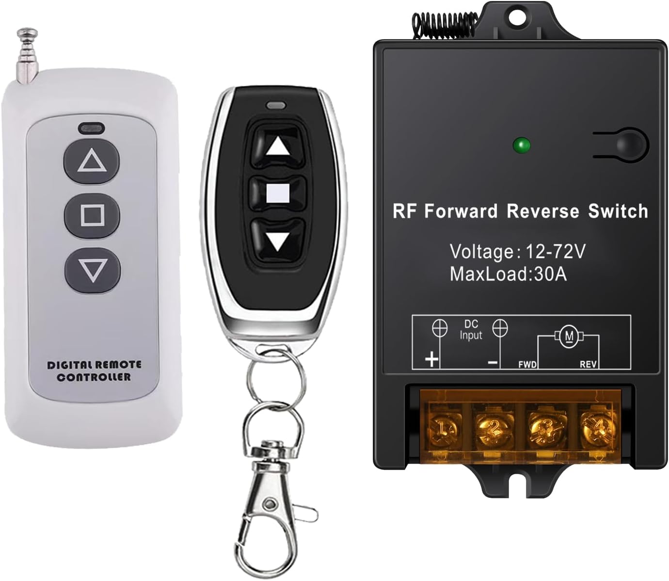 MaxLoad 30A Reversing Remote Switch, 12V/24V/36V/48V/72V, Up to 50M Remote Control for Motor/Linear Actuator/Winches