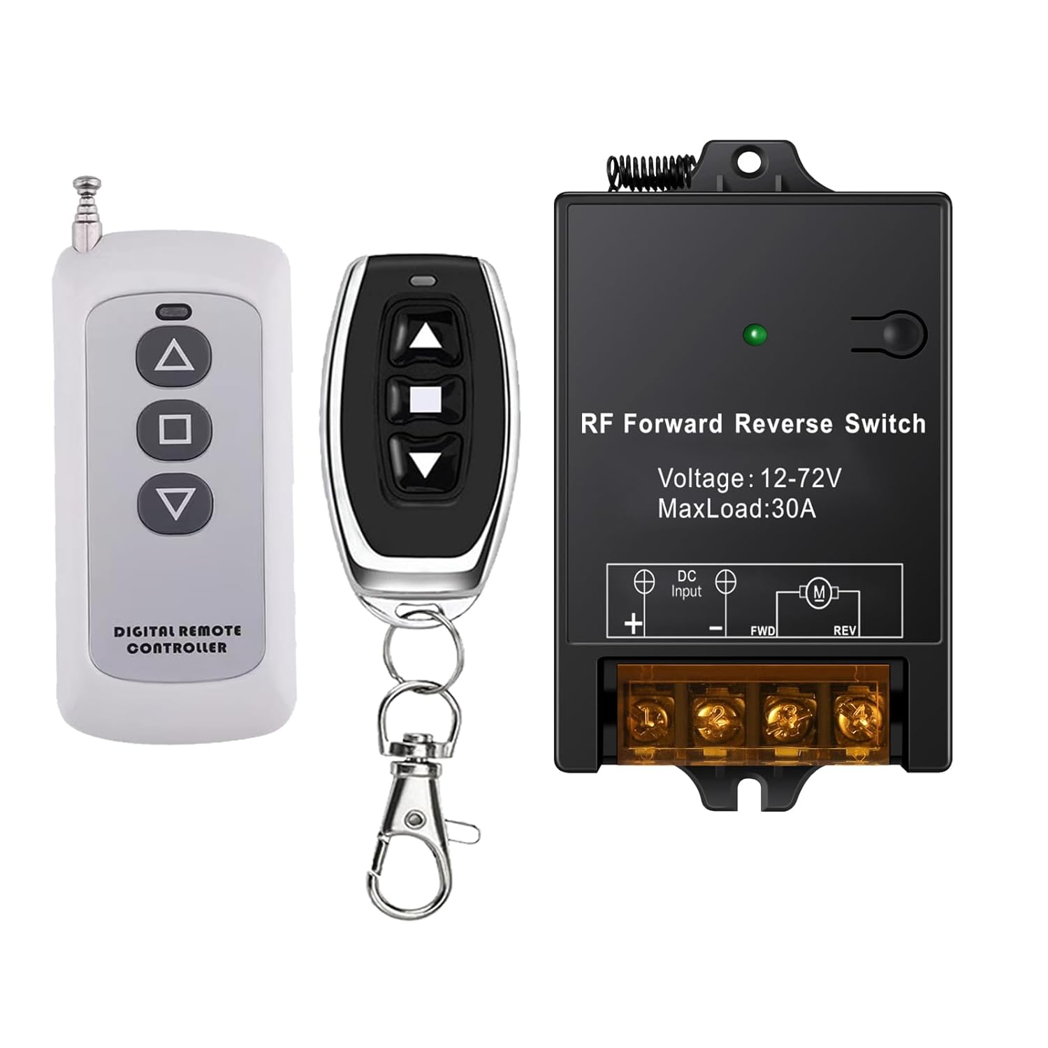 Forward Reverse Switch with Remote MaxLoad 30A,Linear Actuator Controller 12V/24V/36V/48V/72V, up to 168 ft Remote Range for Motor/Linear Motion Actuators/Winch Solenoid Relay contactor