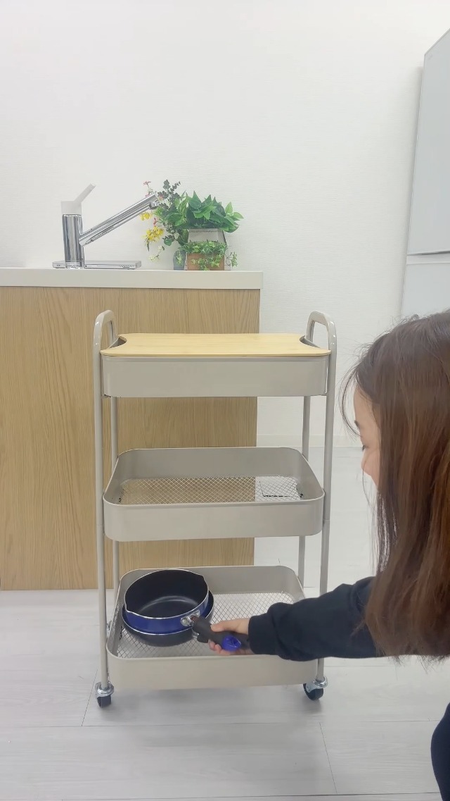 Amazon.co.jp: Kaitou キッチンワゴン 天板 キャスター付 スリム 3段