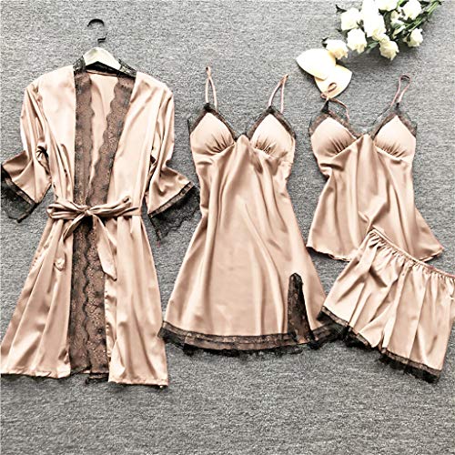 Lingerie fines bretelles et vêtements de nuit en satin 4 pièces