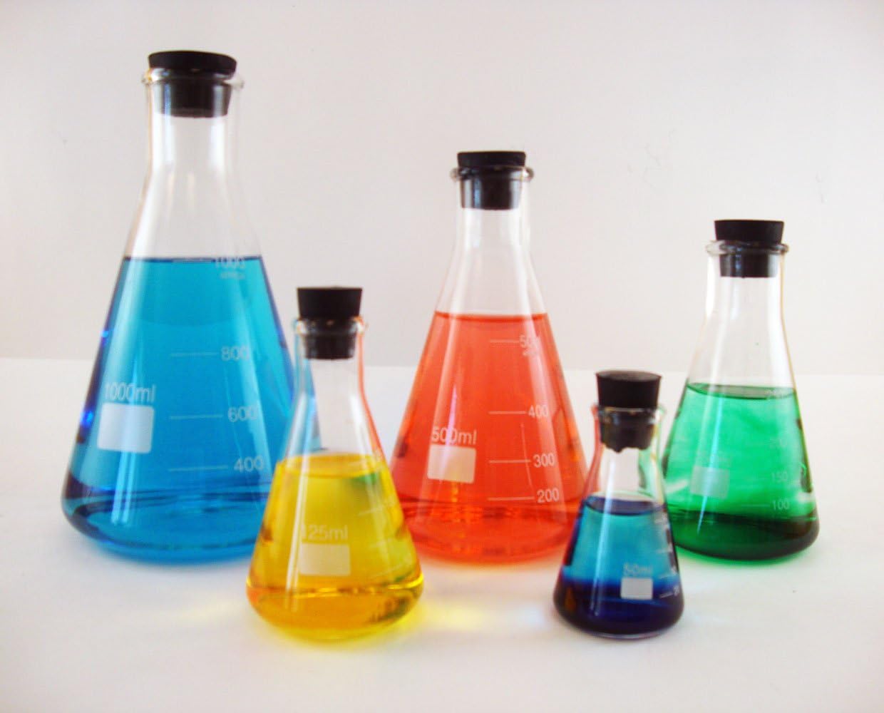 Erlenmeyer Flask Set, 50, 125, 250, 500 and 1000ml with Matching Stoppers