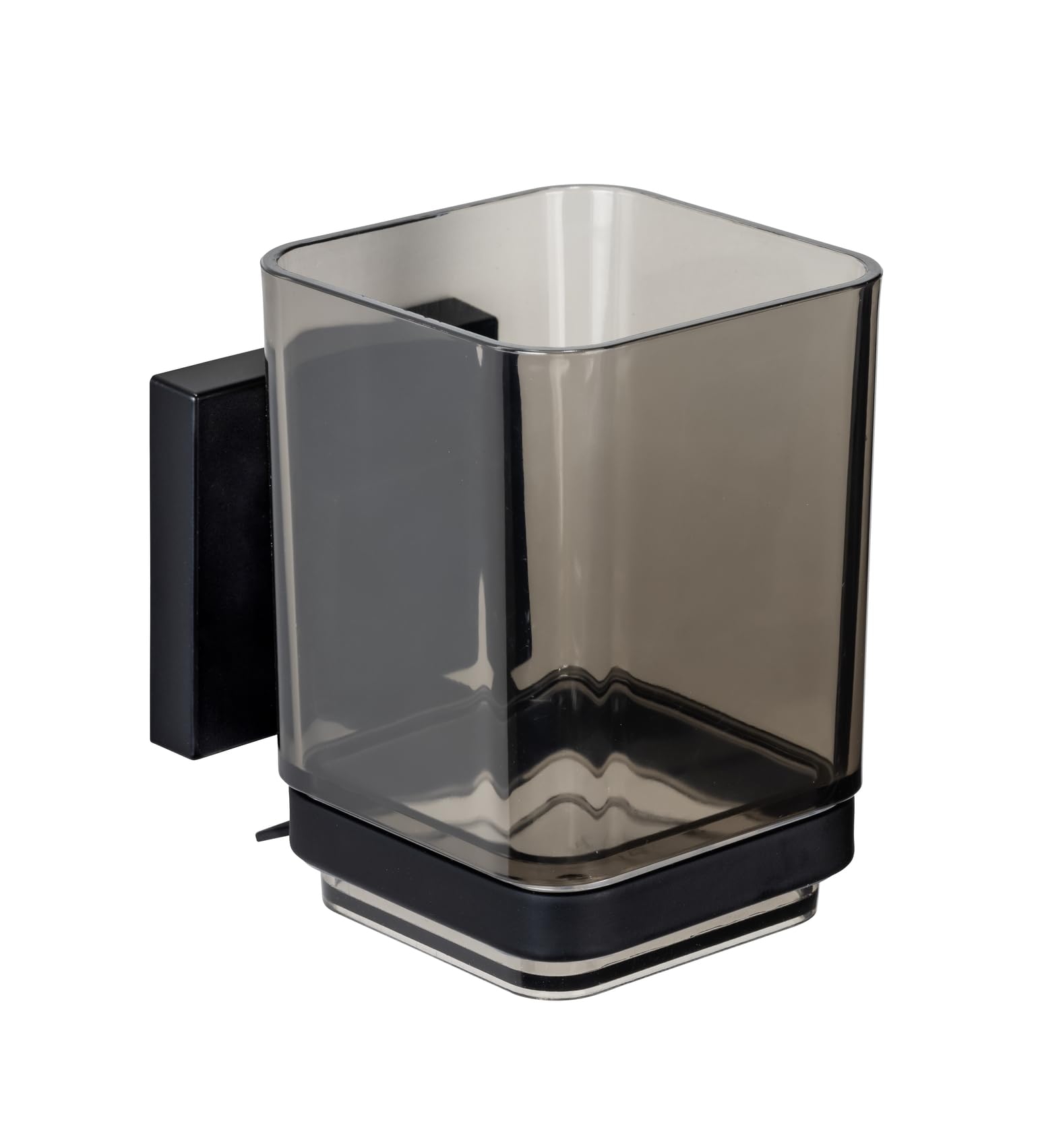 WENKO Vacuum-Loc® Bicchiere per spazzolini Quadro, in plastica con supporto in acciaio inox, fissaggio senza foratura, nero