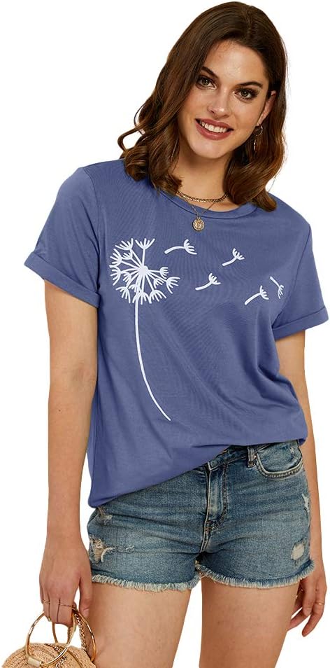 Cicy Bell Women's Dandelion Print T Shirts Cute Graphic Tees Short Sleeve Summer Cotton Tee Tops - Image 3