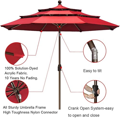 Miniatura 3 de EliteShade Sunumbrella - Sombrilla de patio de 9 pies y 3 niveles, para mercado, exteriores, mesa, no se decolora, con ventilación, color rojo