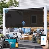 SmartWings Motorized Outdoor Patio Shades Roll Up Blinds for Porch Waterproof Work with Homekit Window Shades Smart Motor Remote Control Screen Sun Roller Shade Blinds Custom Size, 5% Openness Black