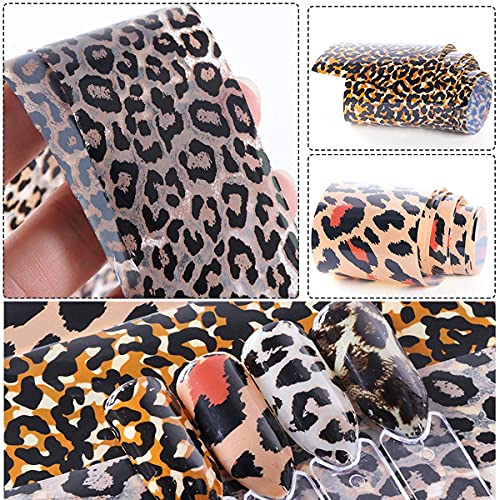 Leopard Nail Foil Transfer Stickers Holographic Nail Foils Nail Art Supplies Retro Fashion Animal Leopard Print Nail Foil Designs Decals Wraps Nail Transfer Foil Nail Art Decoration (4 Boxes) #TOP1