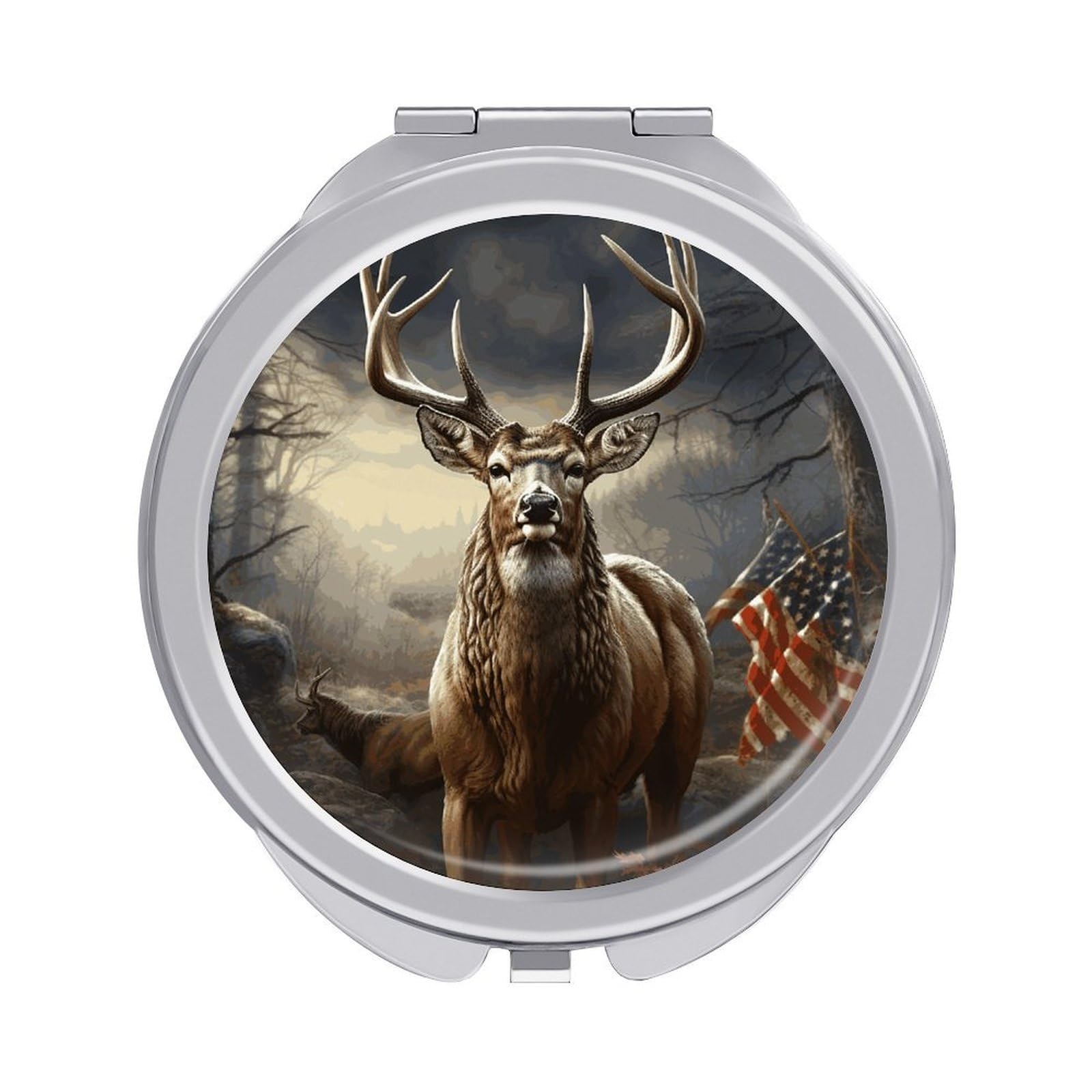 FekiLoot Deer Hunting Season Makeup Mirror Compact Round Travel Makeup Mirror Portable Folding Handheld Pocket Mirrors for Handbag and Purses Gift Mini Mirrors