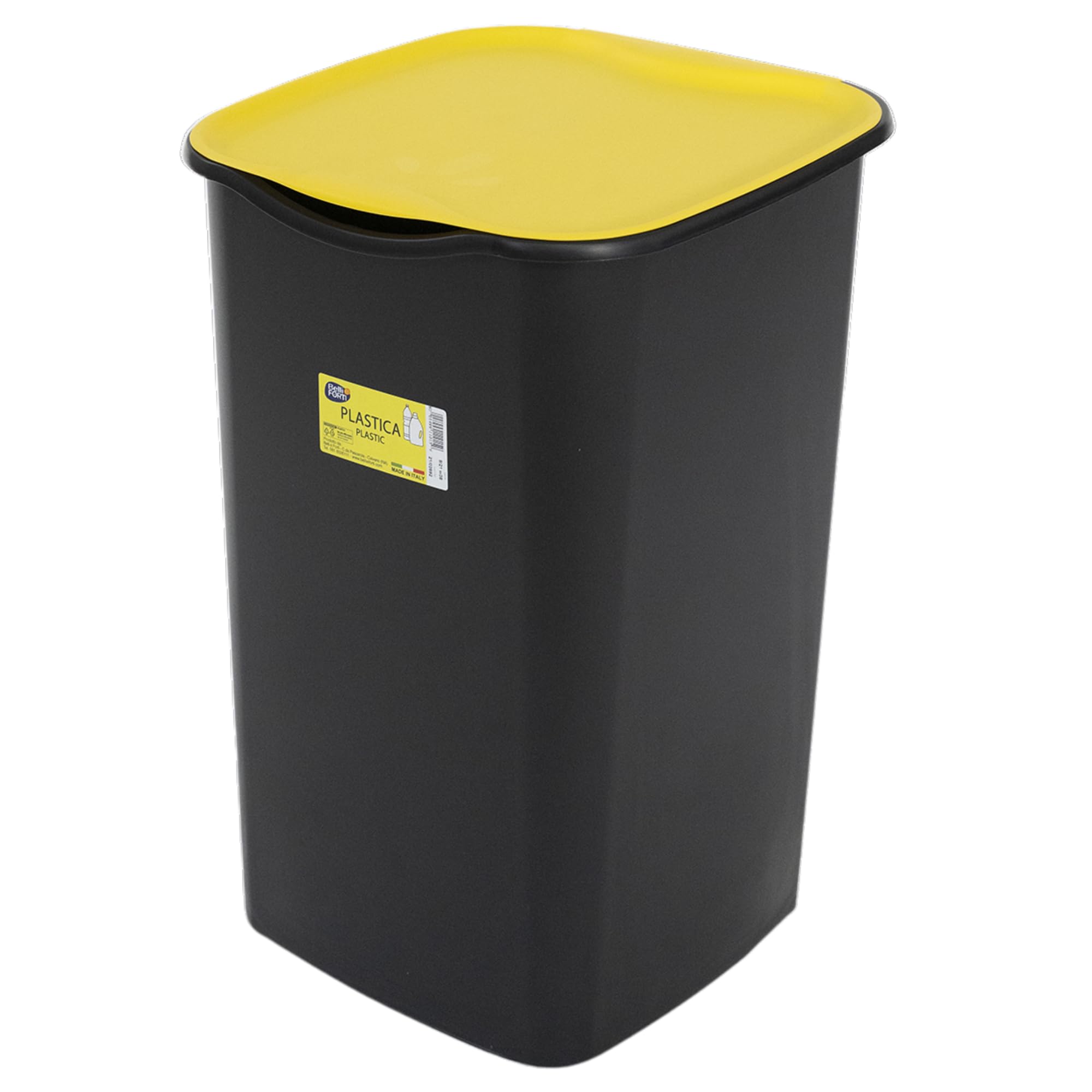 Belli e Forti Set 4 Pattumiere Per La Raccolta Differenziata 50L: Plastica, Nero Con Cop. Giallo + Vetro, Nero Con Cop. Verde + Carta, Nero Con Cop. Blu + Indifferenziata, nero con coperchio Grigio