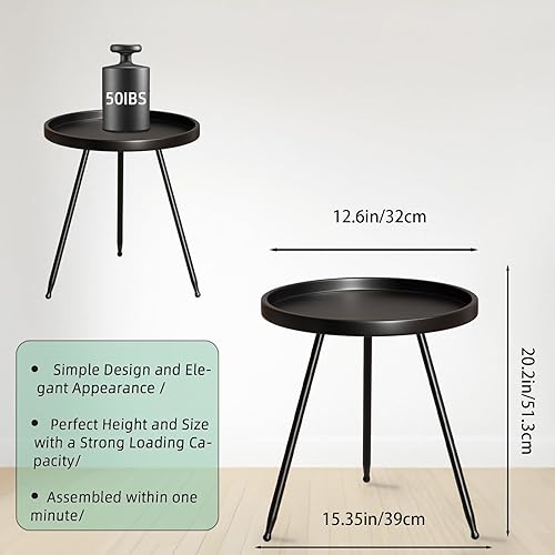 Miniatura 3 de Mesa auxiliar, mesa auxiliar pequeña para interiores, mesa auxiliar redonda de metal para exteriores, mesa decorativa moderna de mediados de siglo