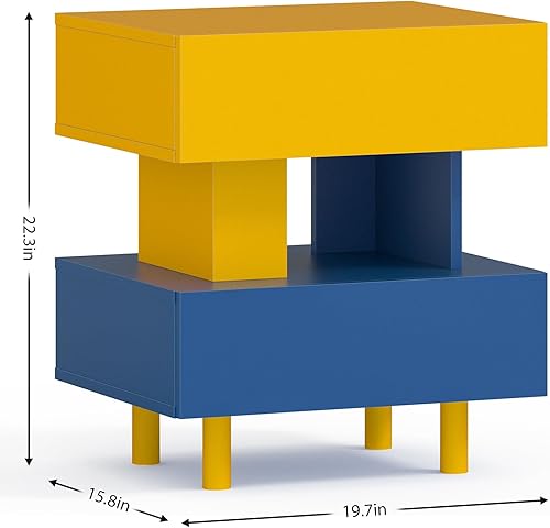 Miniatura 3 de Juego de 2 mesitas de noche modernas con gran espacio de almacenamiento para dormitorio, sala de estar y sala de juegos, amarillo y azul